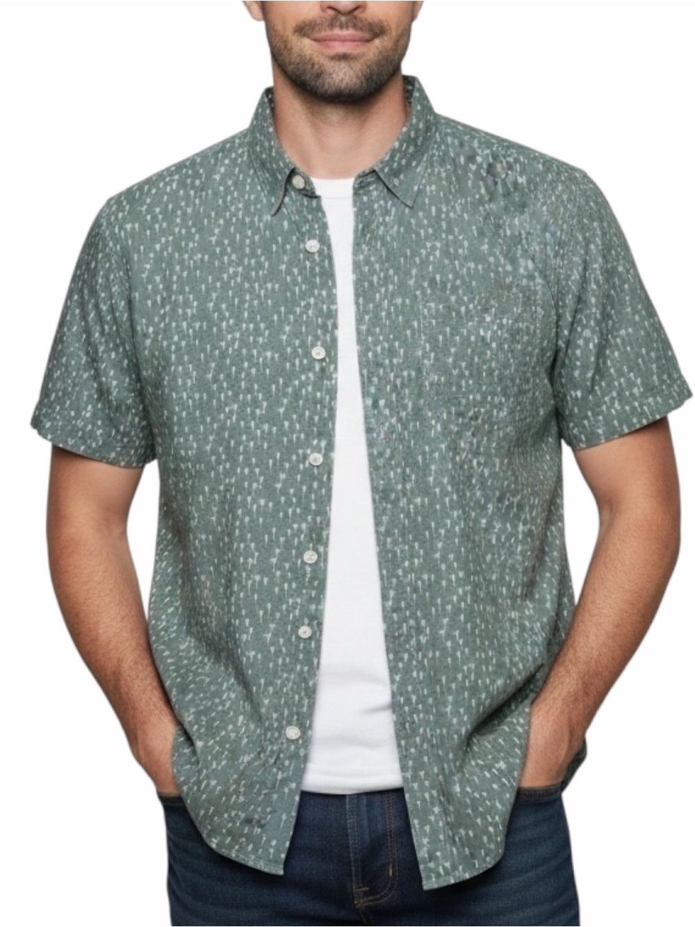 Jachs MFG Co Men's Green Dandelion Print Shirt XL 100% Cotton Short Sleeve